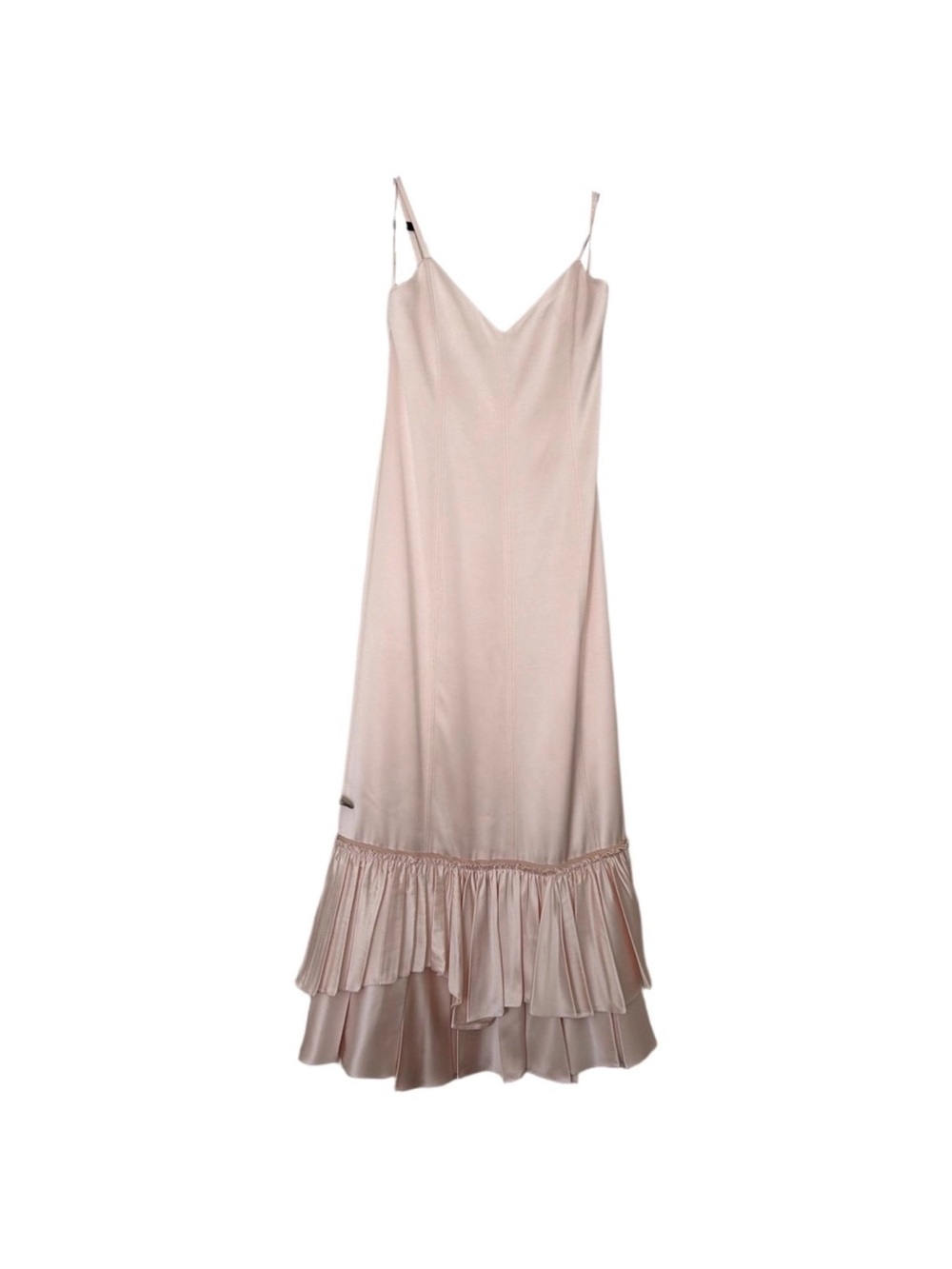 Jil Sander Pale Blush Silk Slip Maxi Dress with Ruffle Hem
